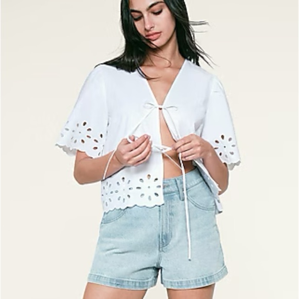Express Light Blue Jean Mom Shorts - Picture 1 of 5